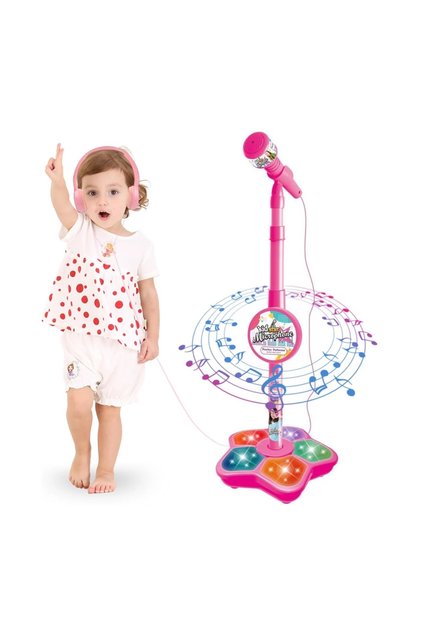 Microfon karaoke pentru fete cu suport reglabil și efecte luminoase – Micul Cântăreț
