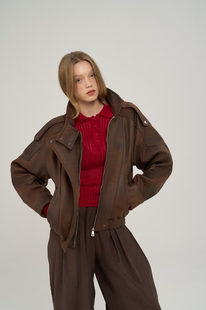Kristo Zippered Brown Suede Jacket