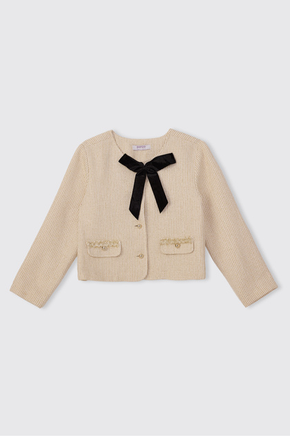 Girl's Sequined Ecru Tweed Jacket