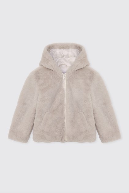 Baby Girl Hooded Plush Beige Coat