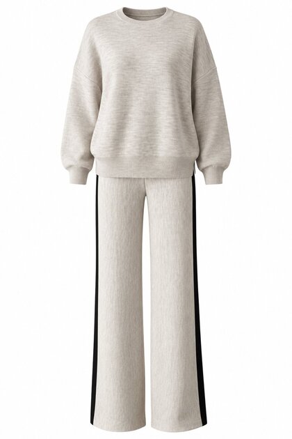 Stone Stripe Detailed Knitwear Set - 2Y4479
