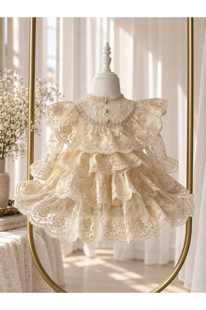 Gold Button Detailed Spring Branch Dress Set