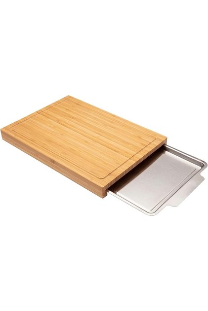 Bamboo Cutting Board with Drawers Large Chopping Board Food Sliding Opening Carving Boards with Trays for Food Storage Transport and Wooden Chopping Boards Natural Bamboo 33.5 * 24 * 3.2 cm