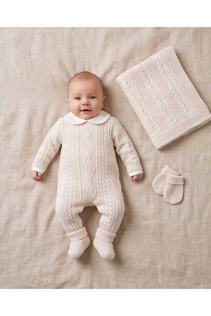 100% Cotton Unisex Diamond Patterned 6-Piece Baby Set 0-3 Months