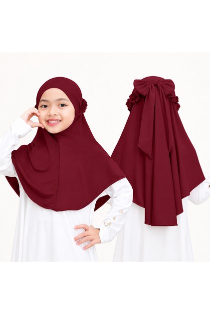 Burgundy Girls' Imported Practical Ready-To-Wear Easy Head Cover Scarf Shawl Bonnet Lycra Hijab Gift