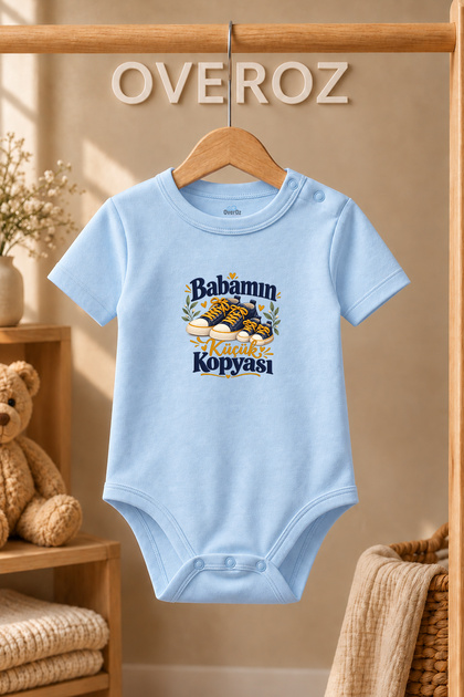 Dad Written Baby Bodysuit Shoes Printed Blue Short Sleeve Snap Fastener Body 6097