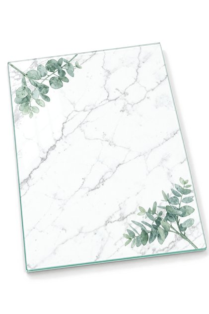 Mediterranean Botanical Patterned Tempered Glass Cutting Board 25X35 cm Presentation Board