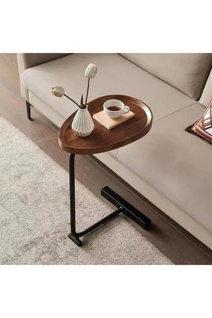 Multi-purpose side table, brown marble wood with black metal frame