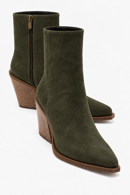 Wanise Women's Genuine Leather Cowboy Boots Pine Green Suede