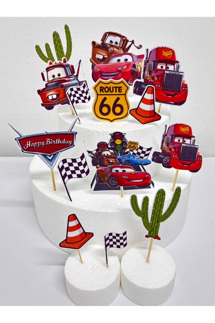 Set Topere Tort Cars Fulger McQueen, Curse de Masini, Decoratiuni Artizanale NECOMESTIBILE pentru Aniversari
