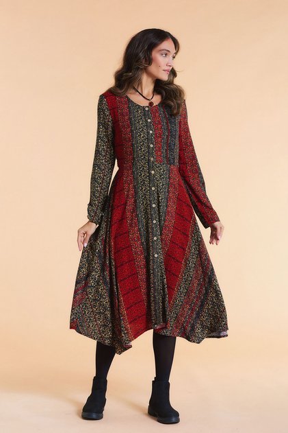 Print Long Sleeve Asymmetrical Cut Winter Women's Dress