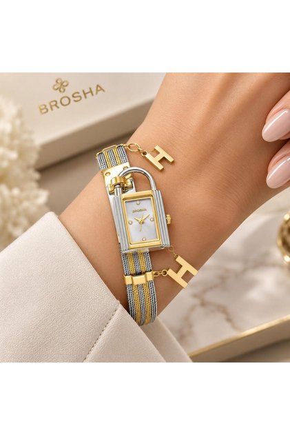 Brosha Women's Luxury Watch with Elegant Gold Lock Design - a Touch of Glamour and Sophistication
