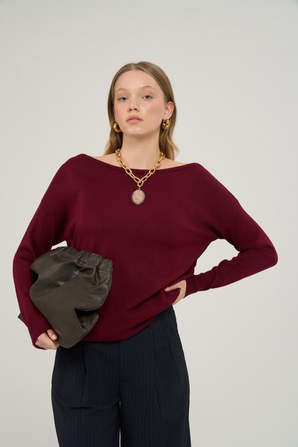 Sisu Boat Neck t Sleeve Burgundy Knitwear Sweater