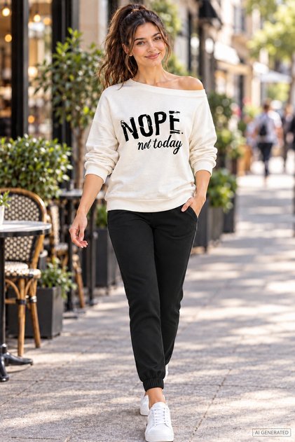 Reflect Your Attitude - Women's Letter Print Boat Neck Sweatshirt and Elastic Cuff Pants Two-Piece Set