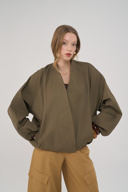 Belarus V-Neck Khaki Bomber Jacket