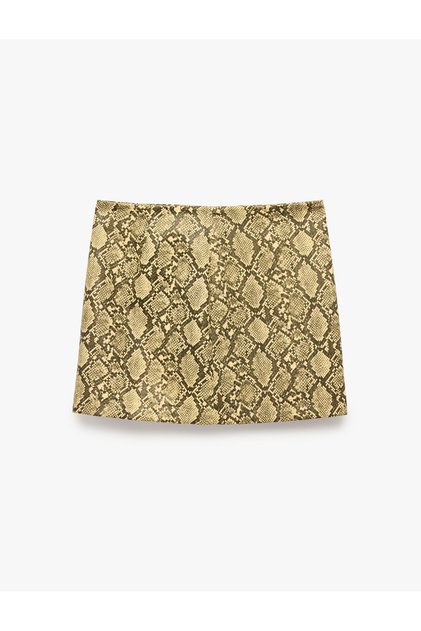 X Sibil Çetinkaya - Slim Fit Snake Patterned Faux Leather Skirt