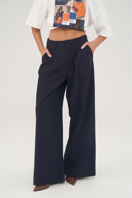Rosaliya Striped Navy Blue Palazzo Trousers