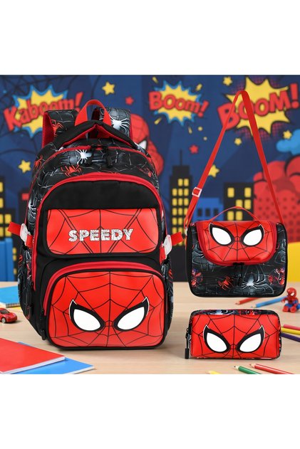 Leather Printed Patterned Primary School Backpack, Thermal Lunch Bag and Pen Holder