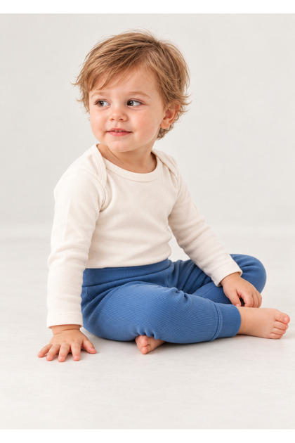Girl Boy Baby Child Ribbed Leggings Pants Blue
