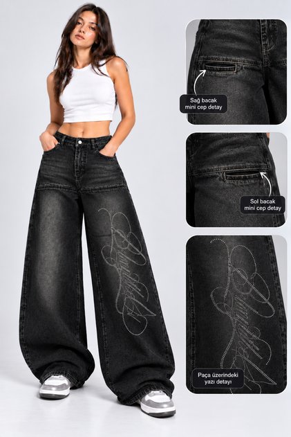 Baggy Angel Stone Embroidered Wide Leg Baggy Jean Pants
