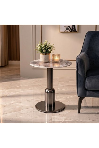 Modern Design Round Ceramic Top Side Table Elegant End Table-Black