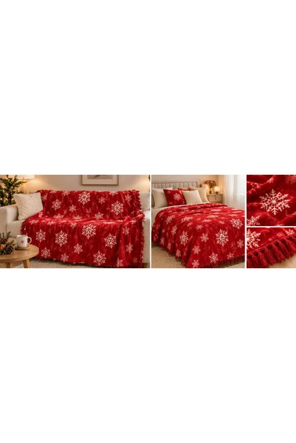 Cotton Christmas Snowflake Themed Woven Blanket