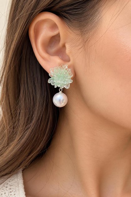 Silvery Floral Pearl Detailed Dangle Earrings