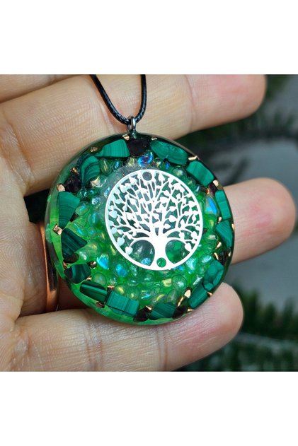 Tree of Life - Malachite - Orgonite Necklace - Unique Handmade Design Products (1 Piece Made.)