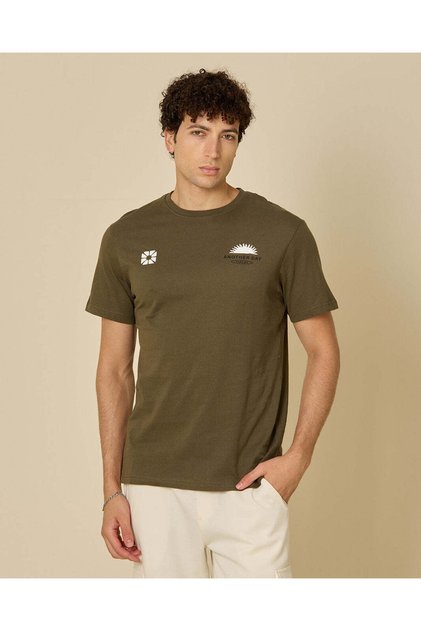 Men Olive Printed T-Shirt