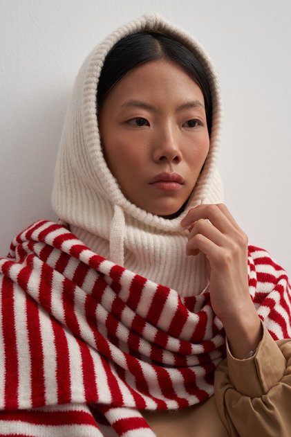 Soft Textured Knitwear Balaclava Ecru