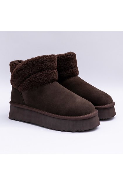 Γυναικείες μπότες 2216, φυσικό δέρμα, τύπου UGG, σκούρο καφέ, 36