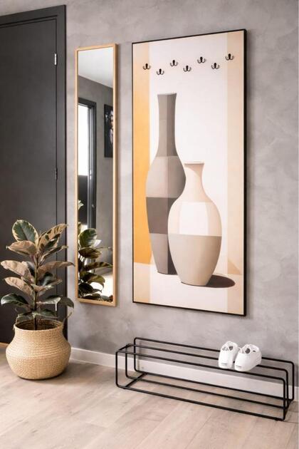 Wall Panel with Beige and Gray Art Vase Design