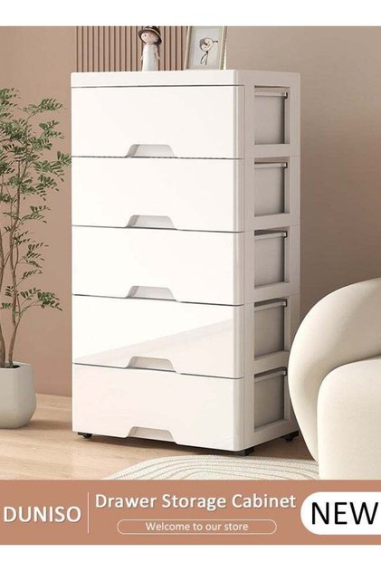 DUNISO 5-Layer Storage Cabinet with Wheels，Environmental Space Saving Dresser Storage Tower,Multifun