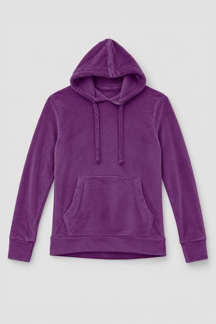 Women's Hooded Soft Velvet Textured Purple Sweatshirt with Pockets