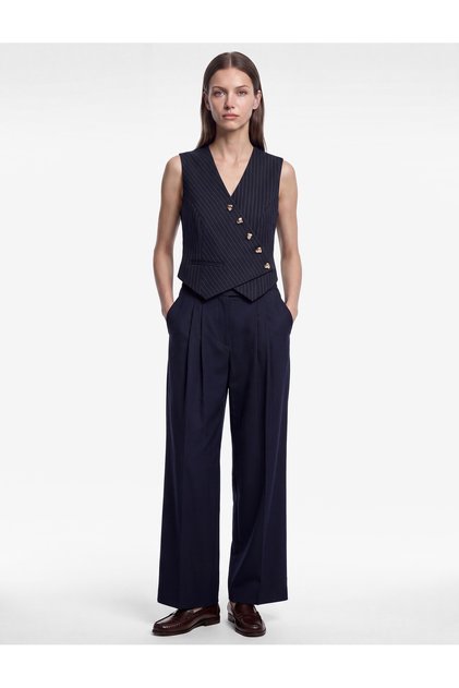 Navy Striped Women Vest