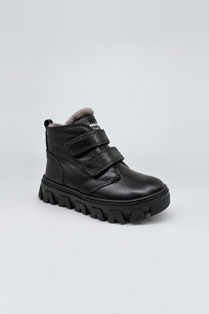 Genuine Leather Unisex Children's Boots Black