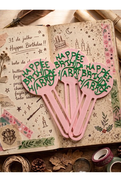 Harry Potter, Happy Birthday Designed 3-Piece Bookmark Set - Magic Themed Stationery and Paperclip Set Gift