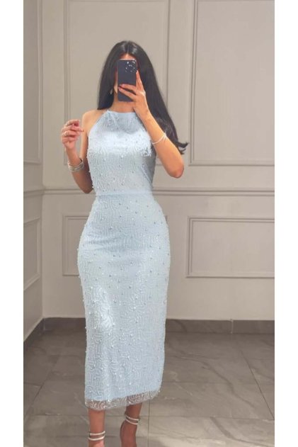 Evening Dress Shak and Sky Blue Pearls