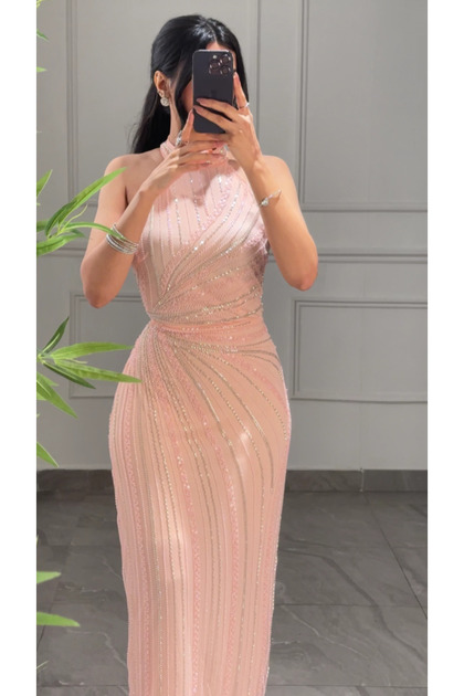 Elegant Style Evening Dress Peach