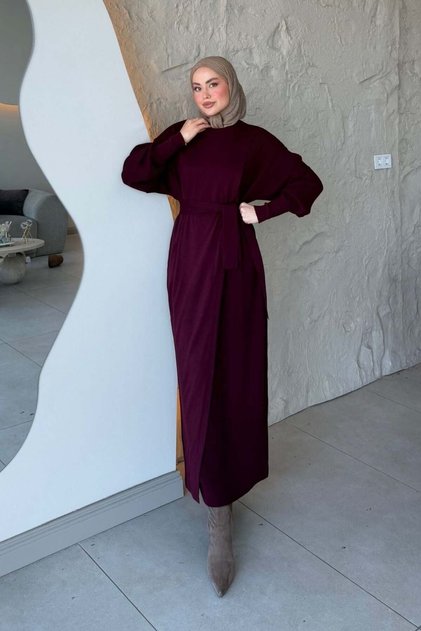 Aryel Belted Dress Plum