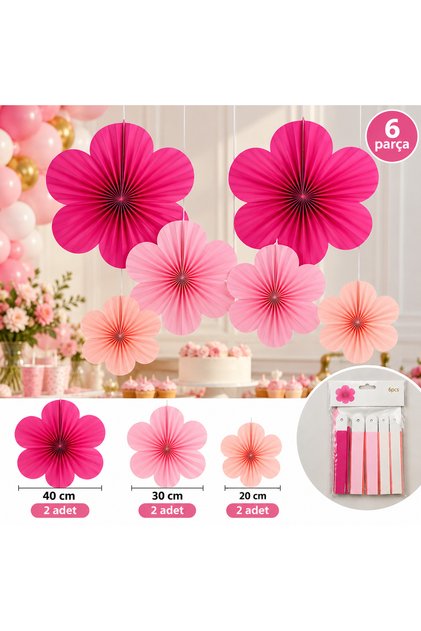 Pink Shades Flower Shaped Fan Set 6 Pieces