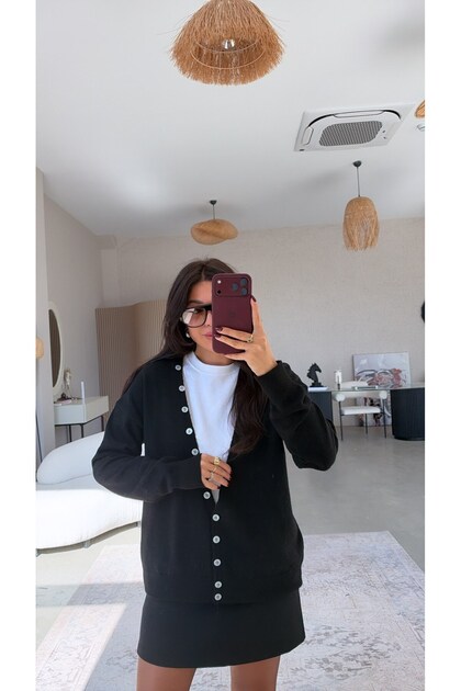 Black Soft Cardigan with Side Buttons