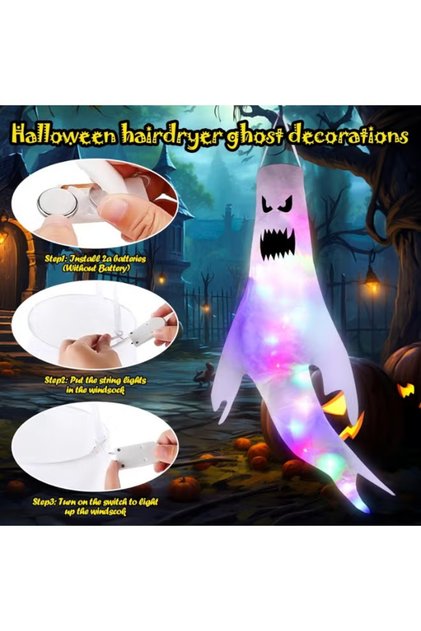 Halloween Hanging Windsocks Outdoor, 47'' Light Up Ghost Windsocks, Scary Halloween Decorations Decor Outdoor Indoor for Tree Party Yard Porch Home