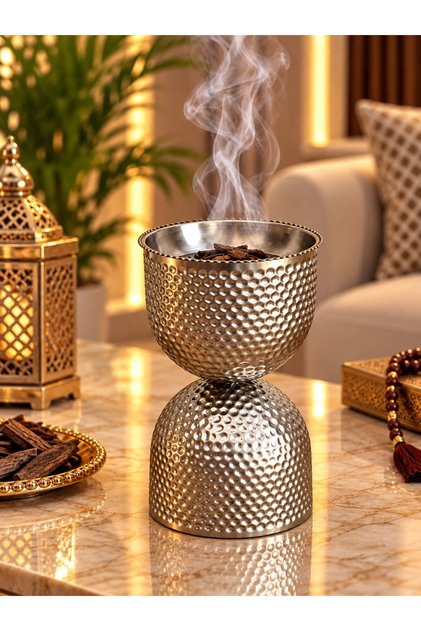 Matte Silver Steel Incense Burner 18 cm High