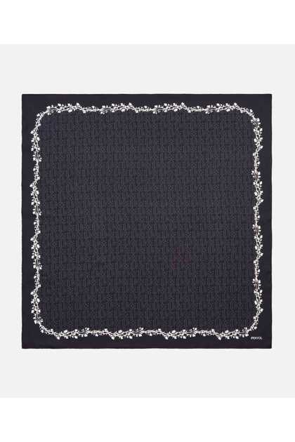 %100 ipek çiçek baskılı monogram eşarp