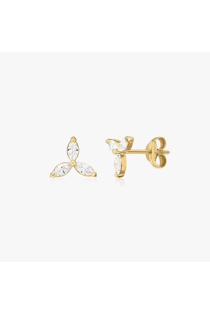 Cercei din aur Flower Studs - Zirconiu
