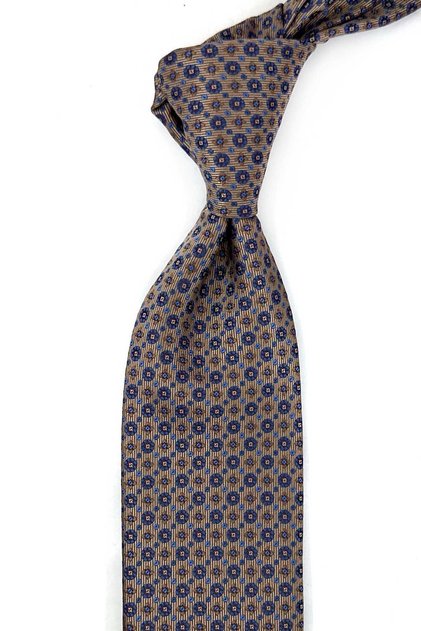 Beige Small Pattern Classic Tie with Handkerchief Kk14141