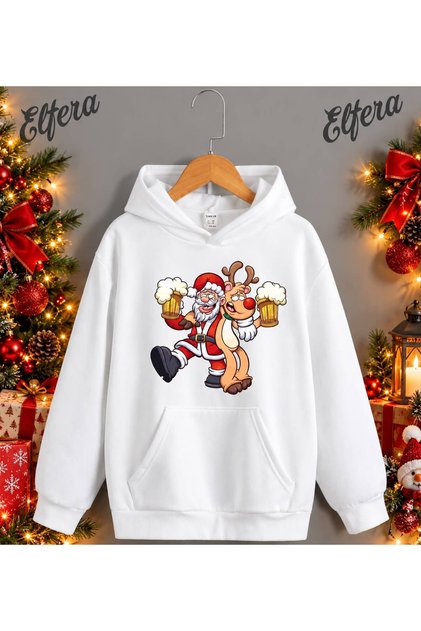 Santa Claus Reindeer Printed Unisex Sweatshirt