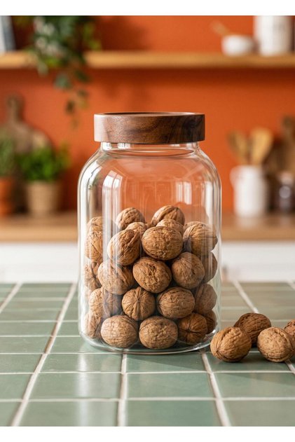 Acacia Lid Borosilicate Glass Jar 2.5 Liter