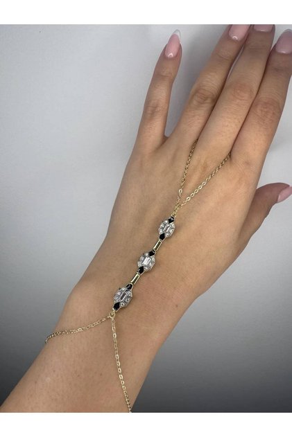 Black Enamel Detailed Gold Color Art Deco Şahmeran